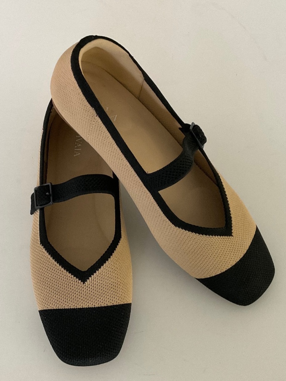 VIVAIA Margot Mary-Jane Square-Toe Ballet Flats Nude Peach/Black Size EU 39.5